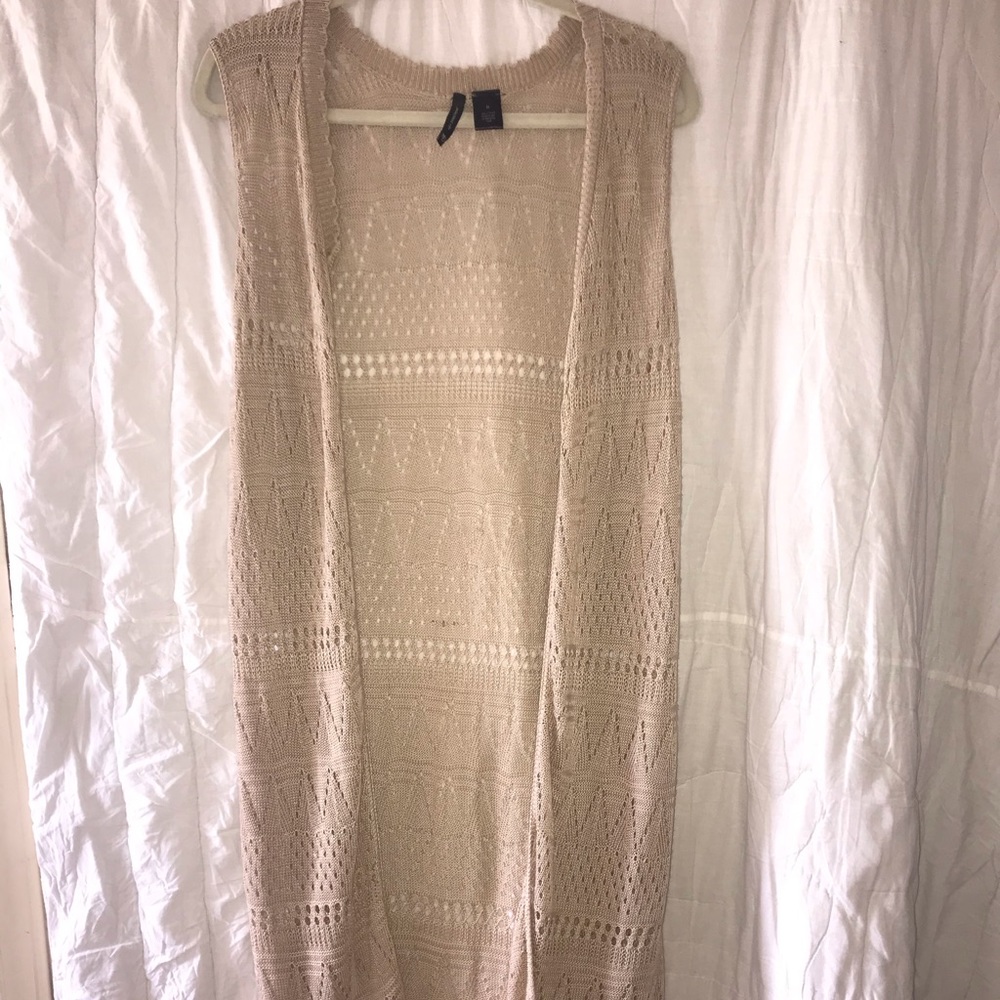 New Directions Beige Long Sleeveless Cardigan